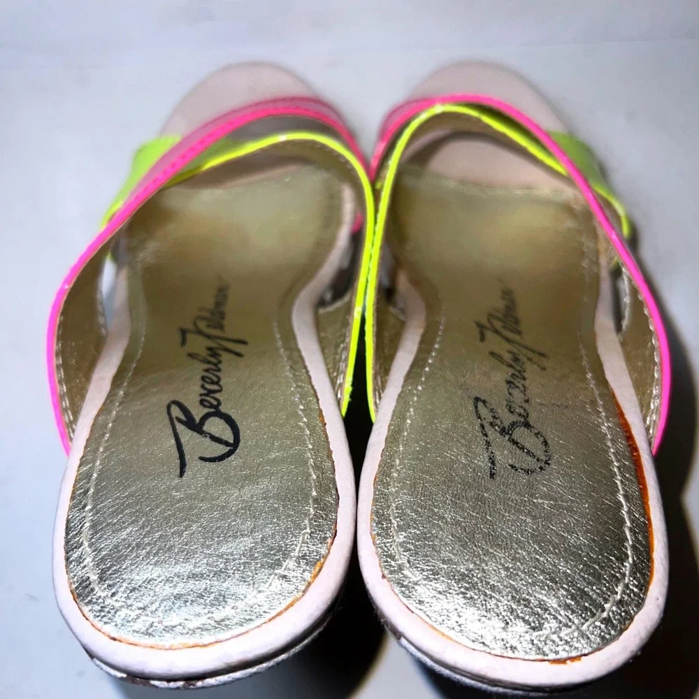 Beverly Feldman Vintage Y2K Maximalist Neon Animal Print Platform Sandals Mules